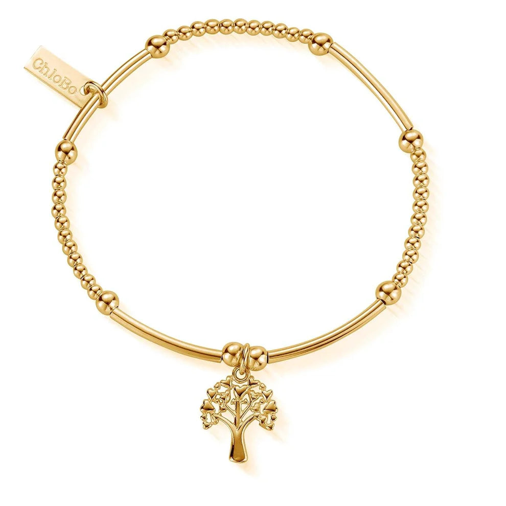 ChloBo Yellow Gold Plated Cute Mini Heart Tree of Life Bracelet