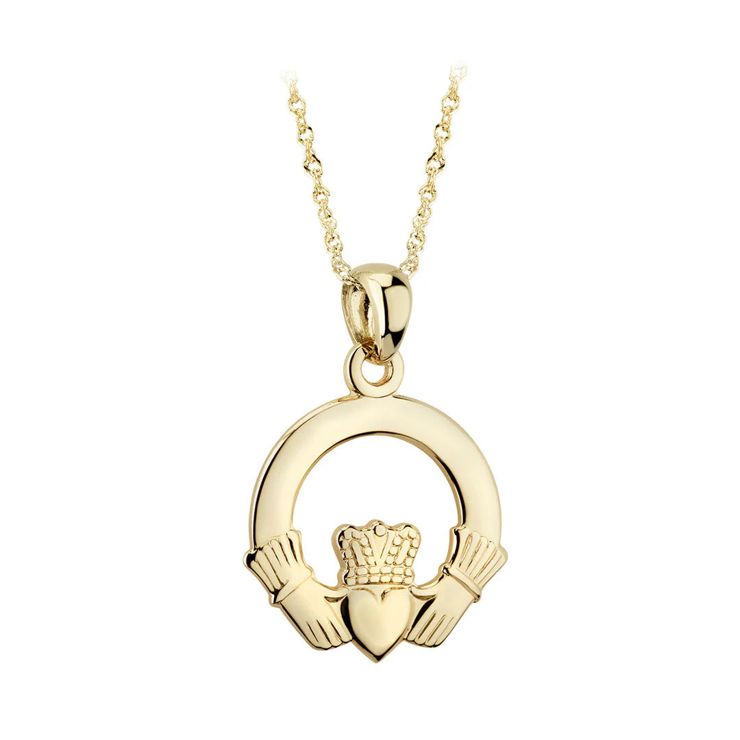 9ct Yellow Gold Claddagh Pendant Necklace
