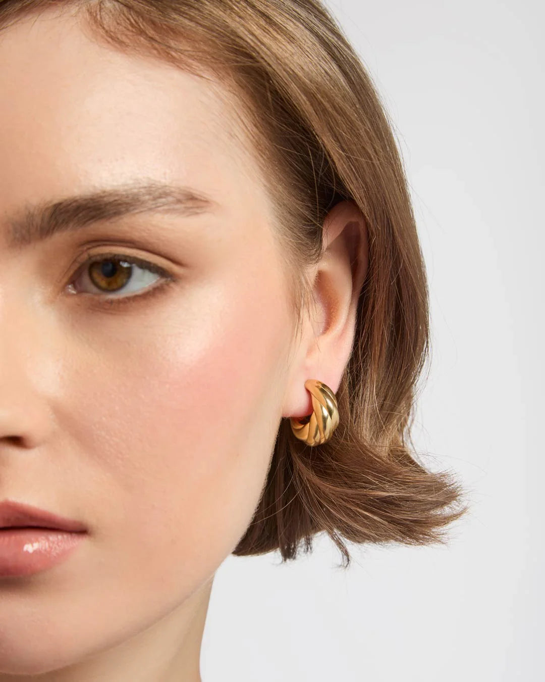 Sterling Silver Yellow Gold Plated Croissant Hoop Earrings