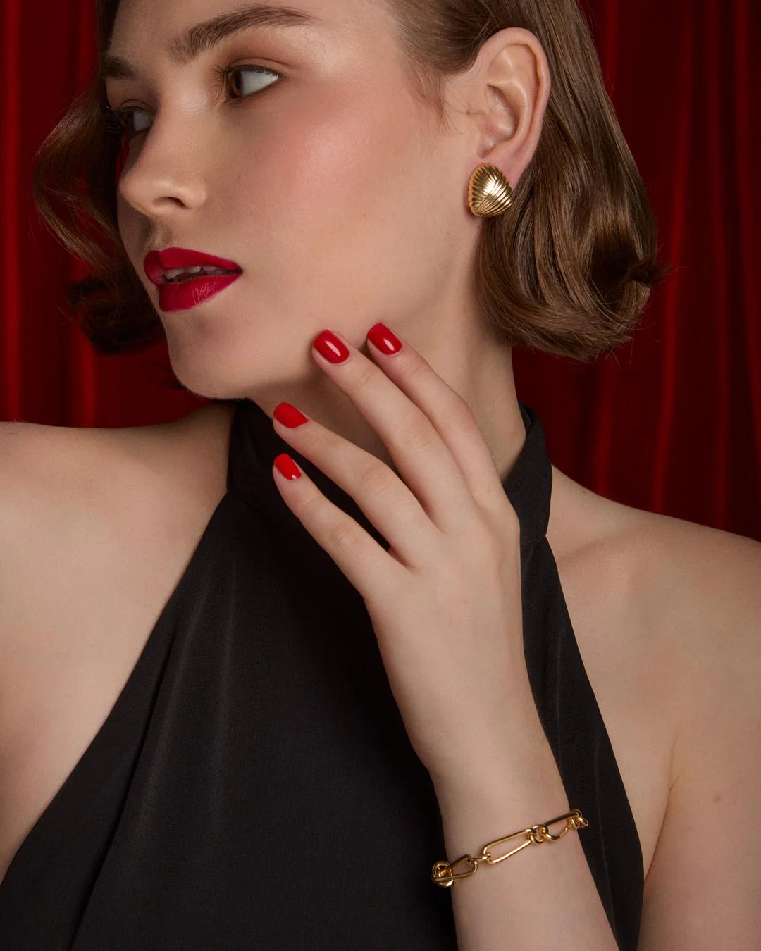 Sterling Silver Yellow Gold Plated Ribbed Half Hoop Stud Earrings