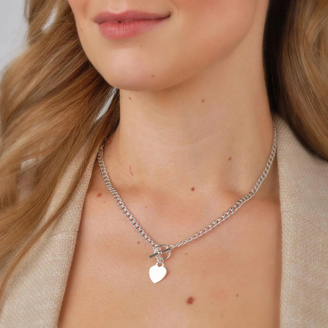 Sterling Silver T-Bar Heart Necklace