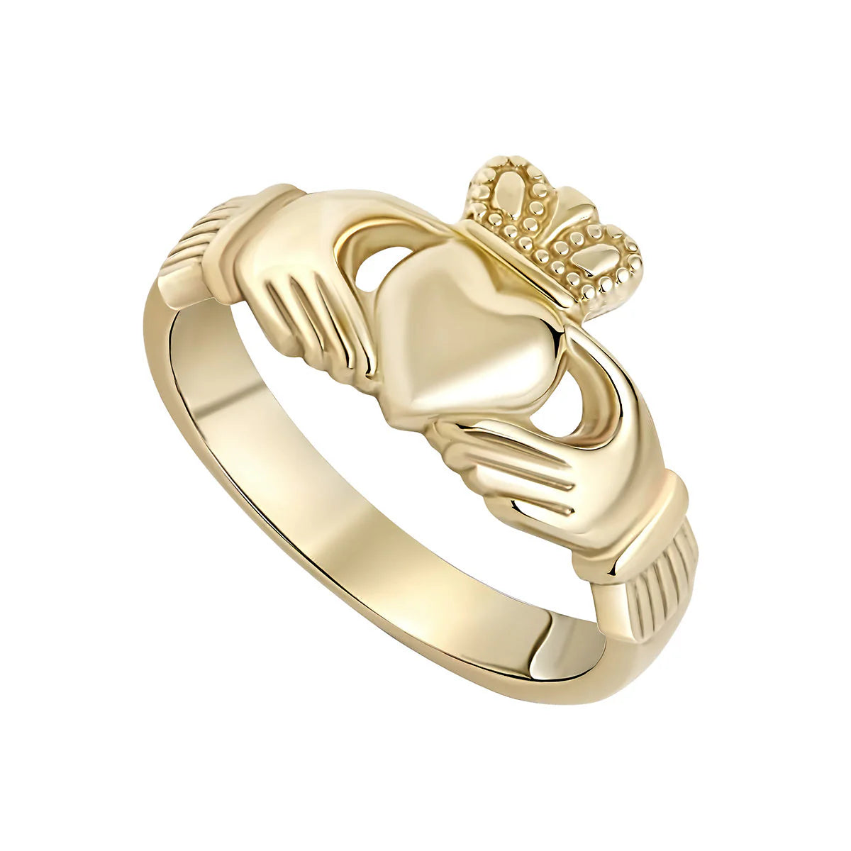 9ct Yellow Gold 10mm Heavy Claddagh Maid Ring