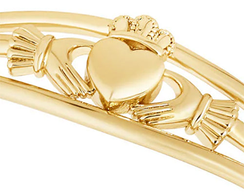 Sterling Silver Yellow Gold Plated Oval Claddagh Bangle