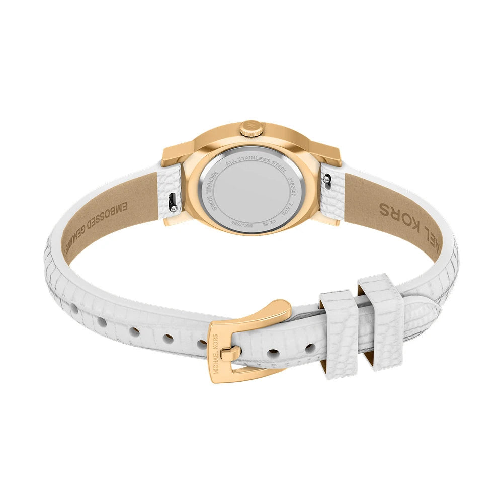 Michael Kors 21mm Ladies Petite Maude White Dial & White Strap Gold-Tone Watch