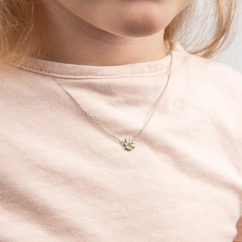 Sterling Silver Children's Daisy CZ & Diamond Necklace