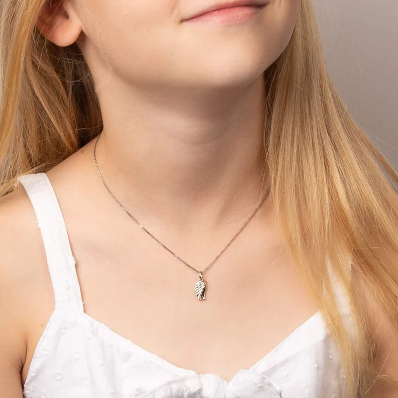 Sterling Silver Children's Diamond Wings Pendant Necklace