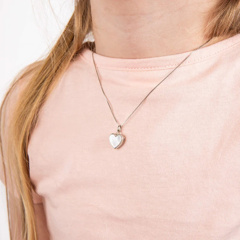 Sterling Silver Children's Mother of Pearl Heart Locket Necklace