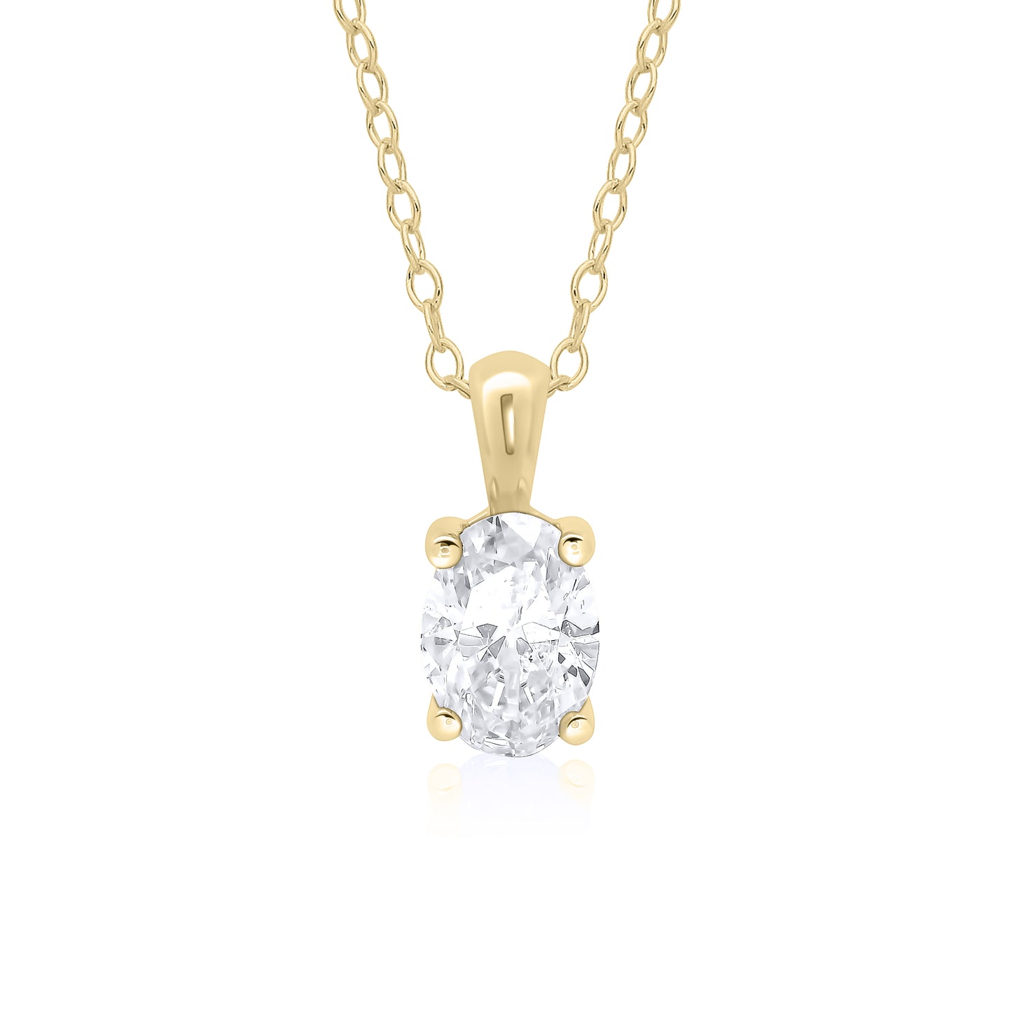 9ct Yellow Gold Claw Set Oval Cut Laboratory Grown Diamond Necklace, 1.00ct