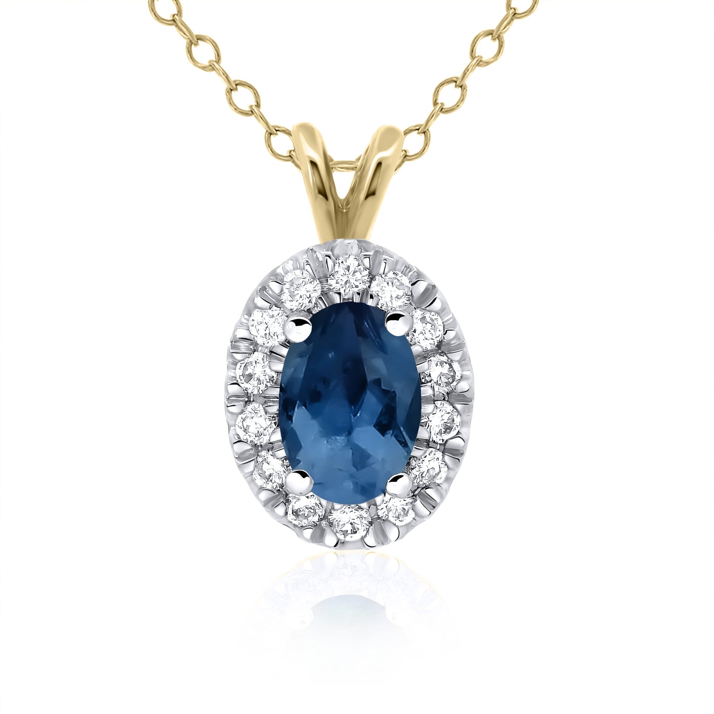 9ct White Gold Brilliant Cut Diamond Sapphire Halo Claw Pendant Necklace, 0.13ct