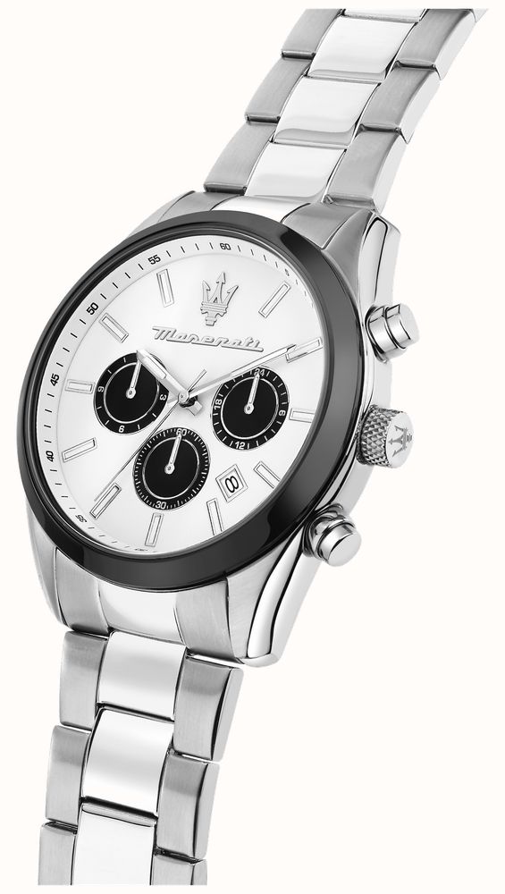 Maserati 43mm Attrazione White & Black Steel Chronograph Link Watch