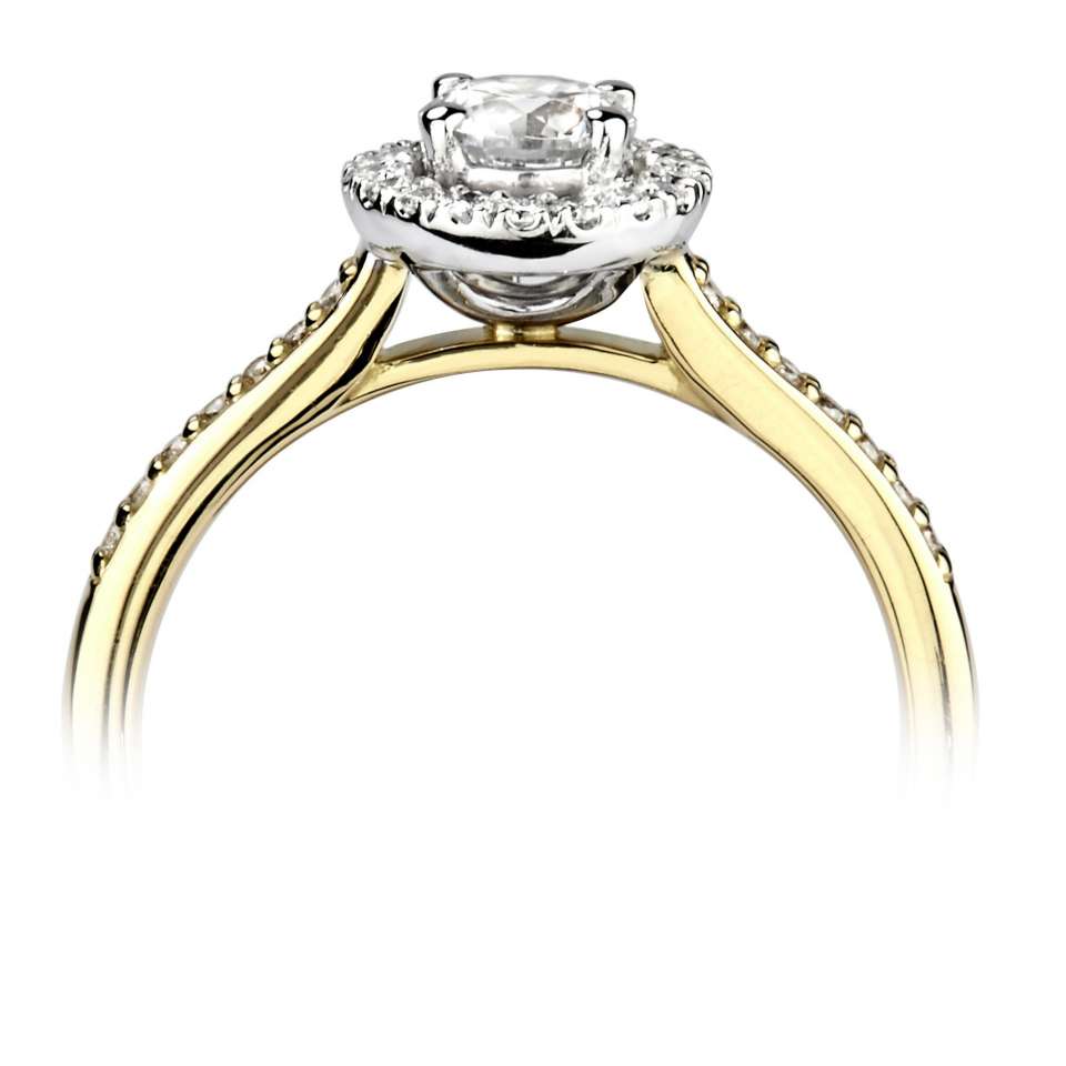 18ct Yellow Gold Round Brilliant & Halo Shoulder Set Diamond Ring, 0.65ct