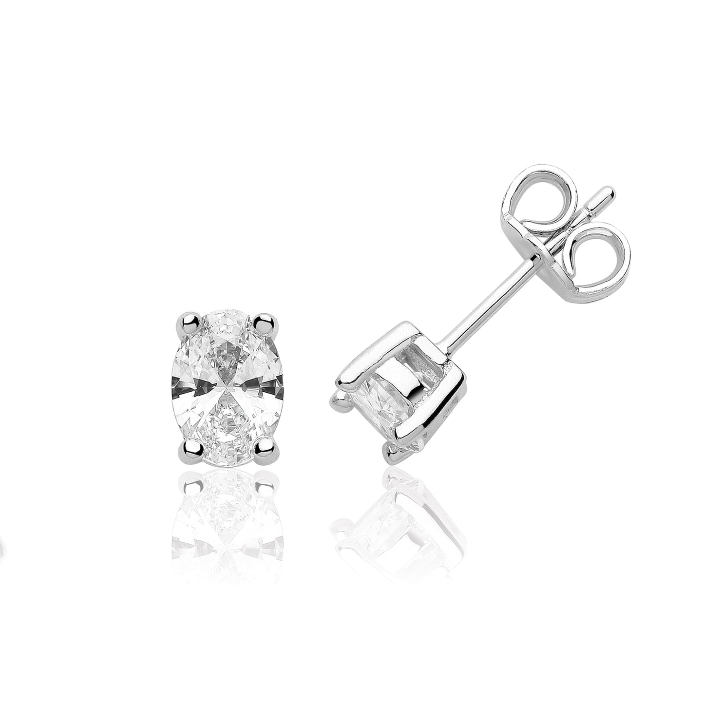 Sterling Silver 7mm Oval Solitaire CZ Stud Earrings