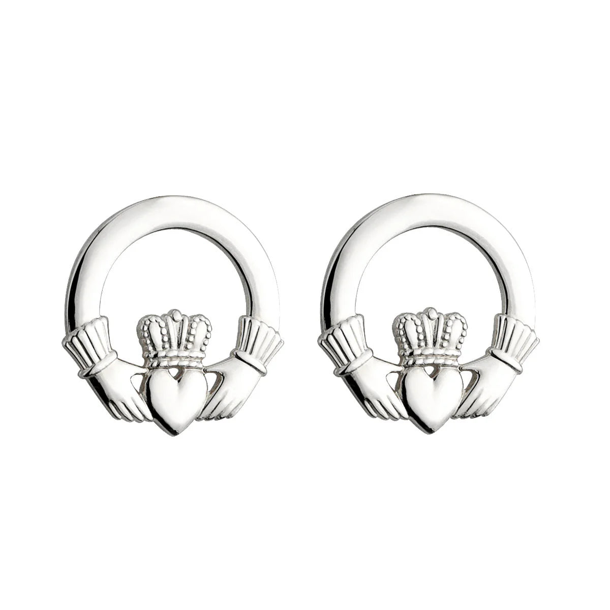 Sterling Silver 14mm Claddagh Stud Earrings