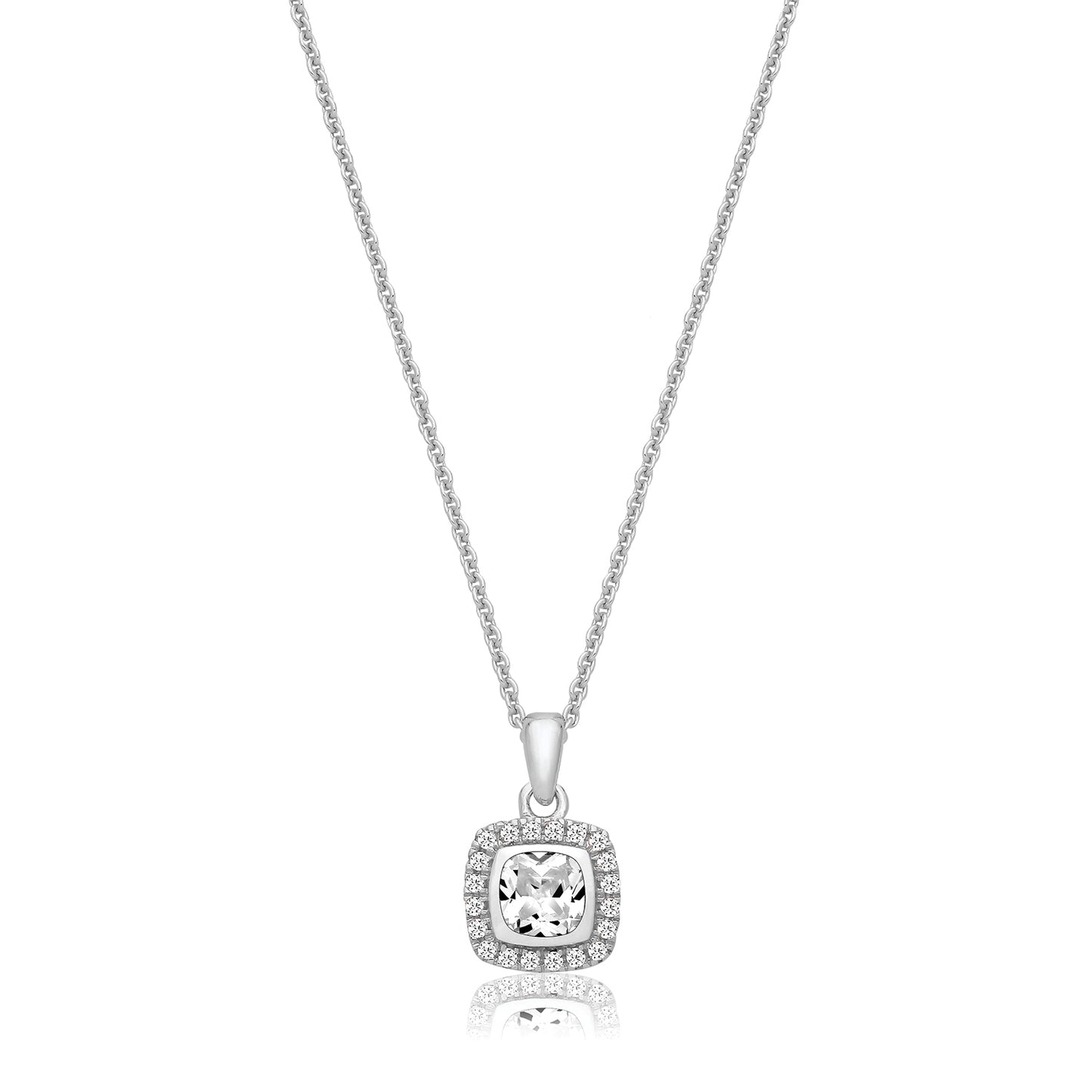 Sterling Silver Cushion & Halo CZ Necklace