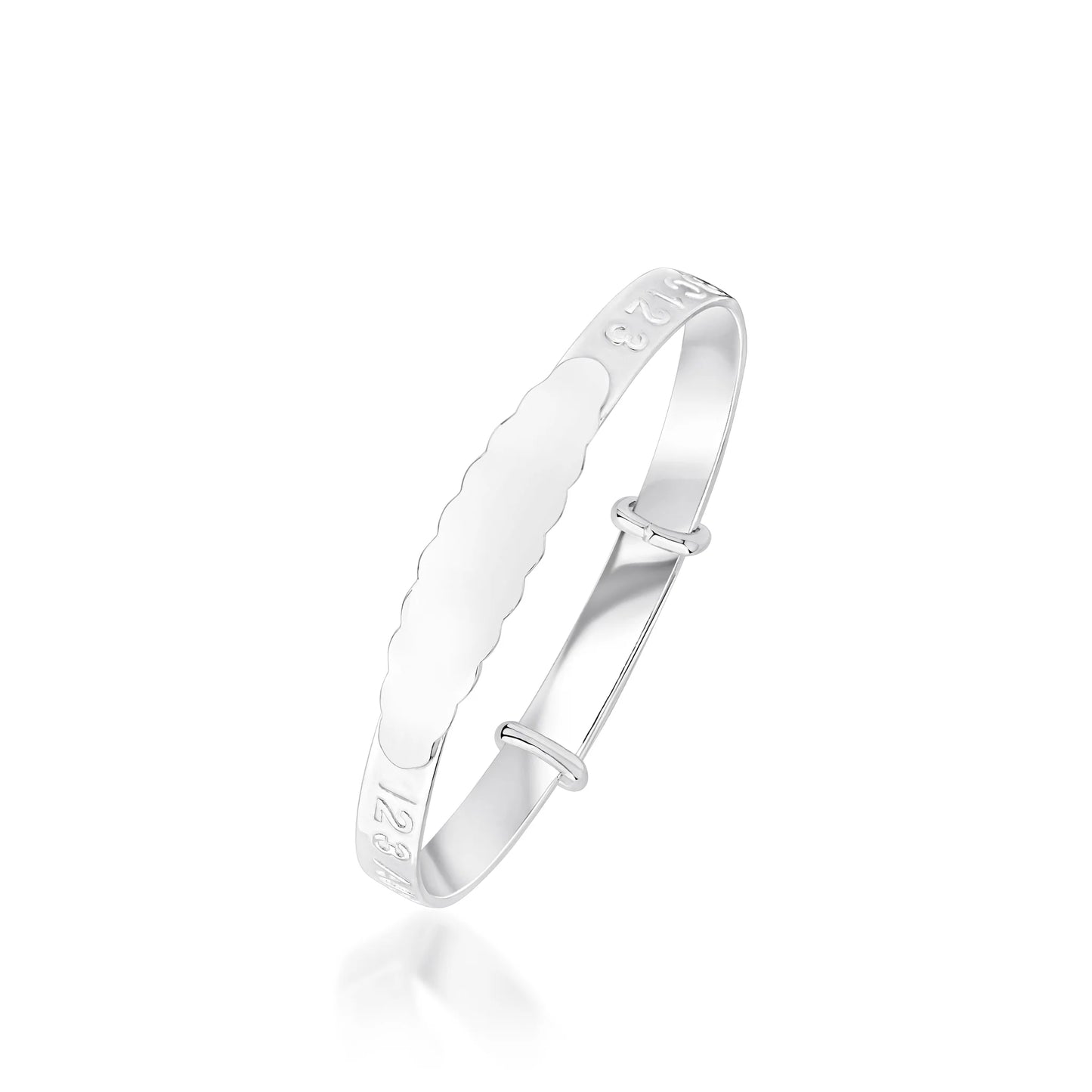 Sterling Silver 4.6mm Beaded Edge ID Plate ABC 123 Baby Bangle