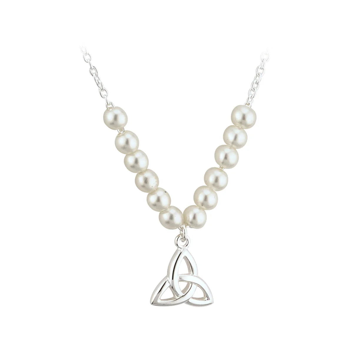 Sterling Silver Children's Rhodium Plated Pearl Trinity Knot Necklace