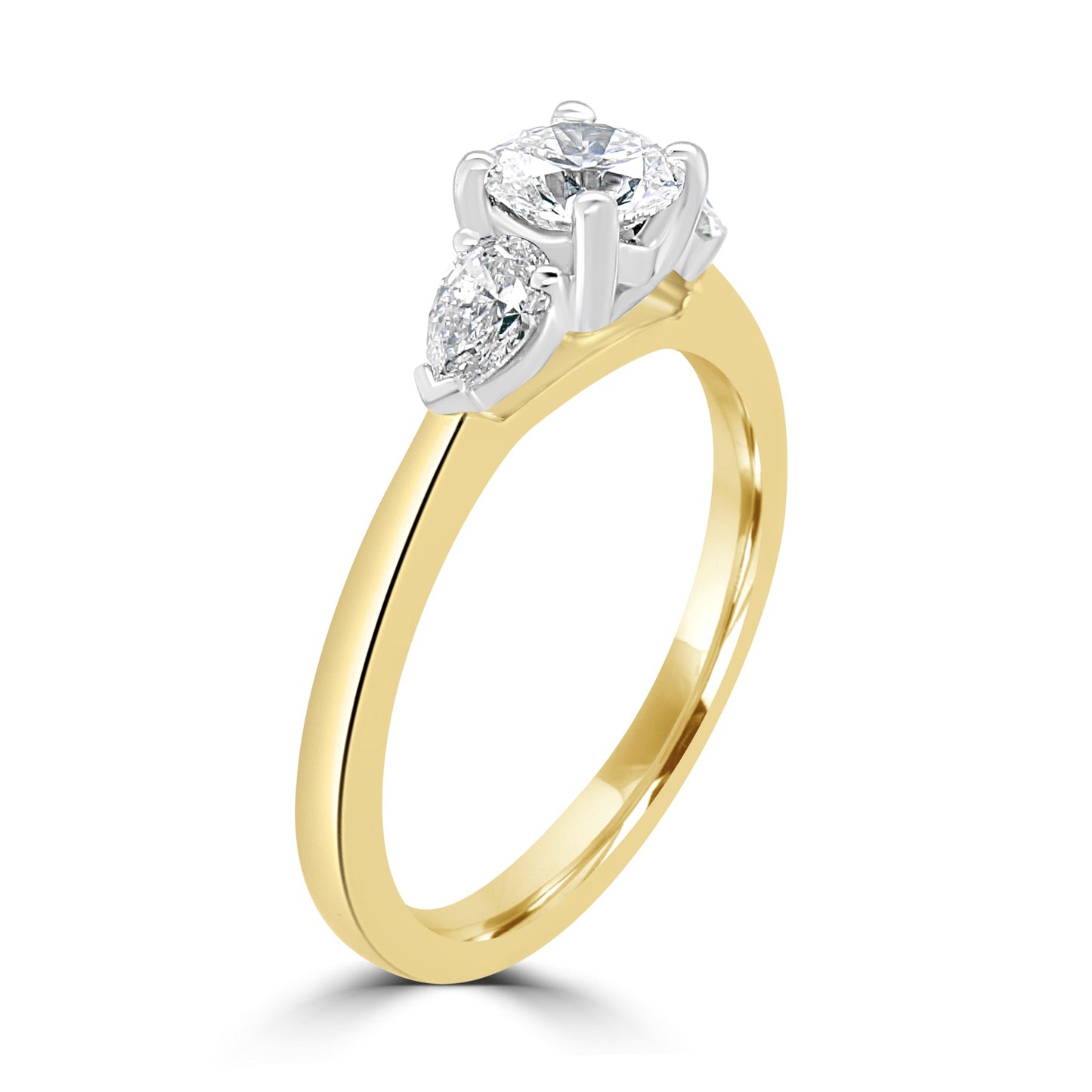 18ct Yellow Gold Round Brilliant & Pear Three Stone Diamond Ring, 1.03ct