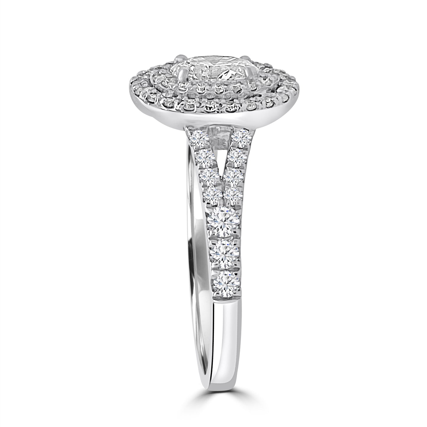 Platinum Oval & Double Halo Diamond Set Shoulders Ring, 1.00ct