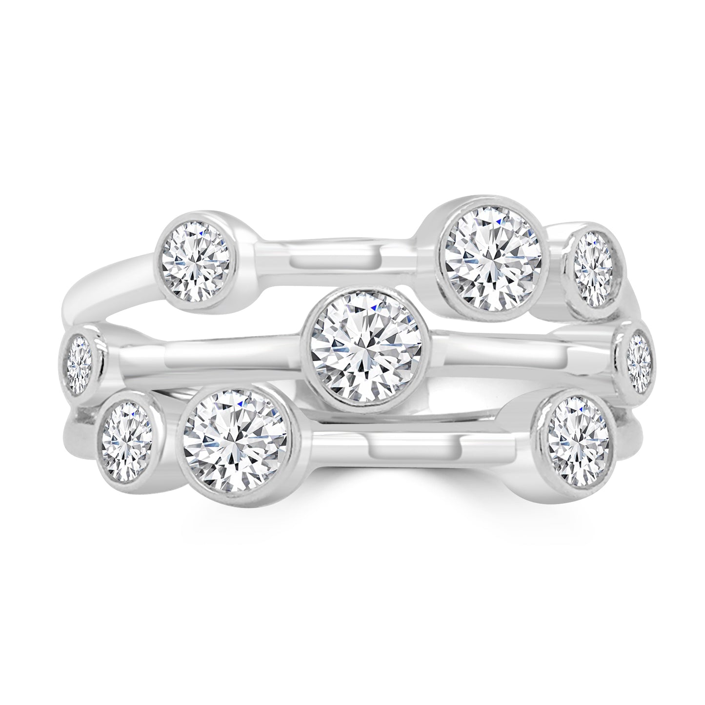 18ct White Gold Three Row Bubble Diamond Ring 0.78ct