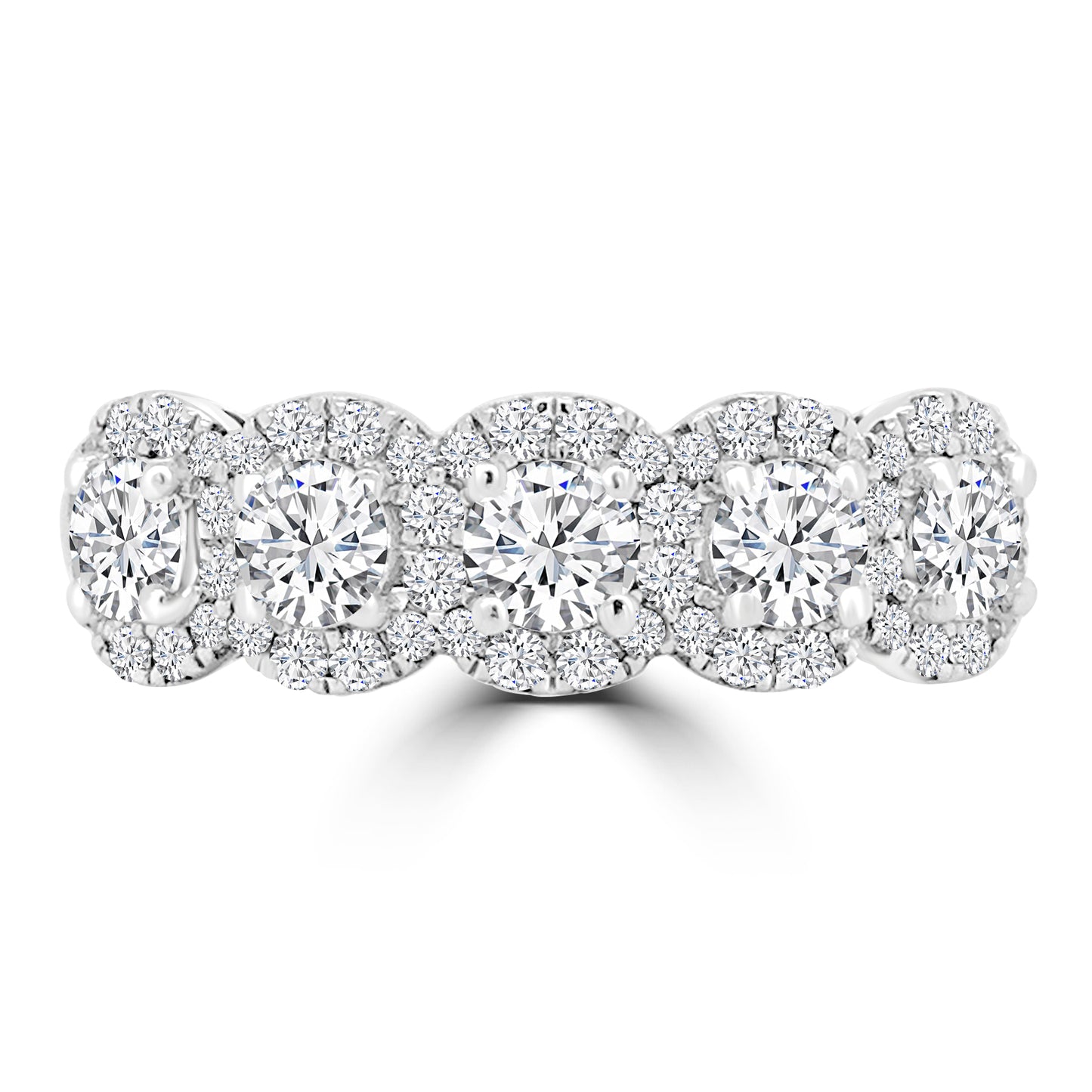 18ct White Gold Five Stone Brilliant Round & Halo Diamond Ring 0.98ct