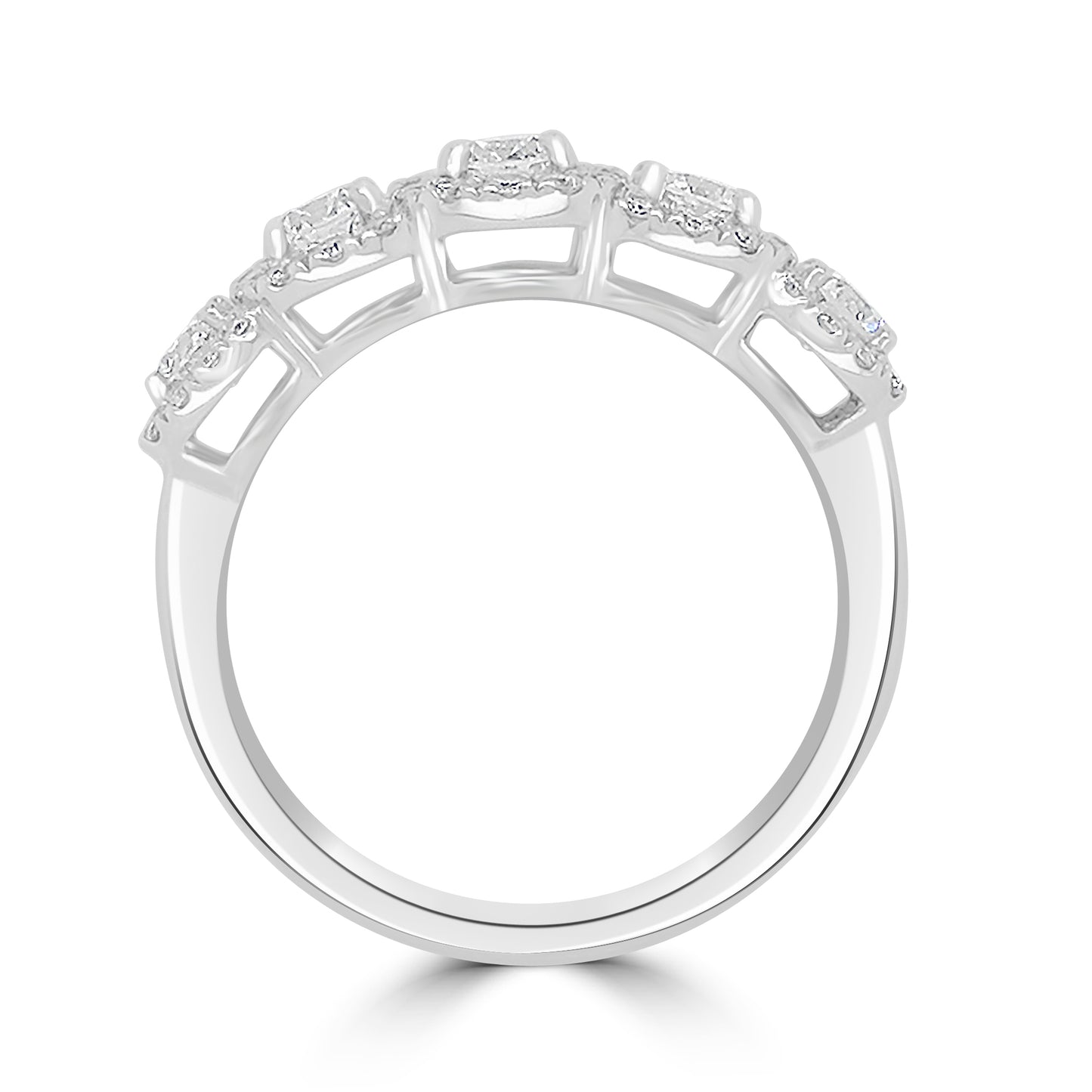18ct White Gold Five Stone Round & Cushion Halo Eternity Ring 1.28ct