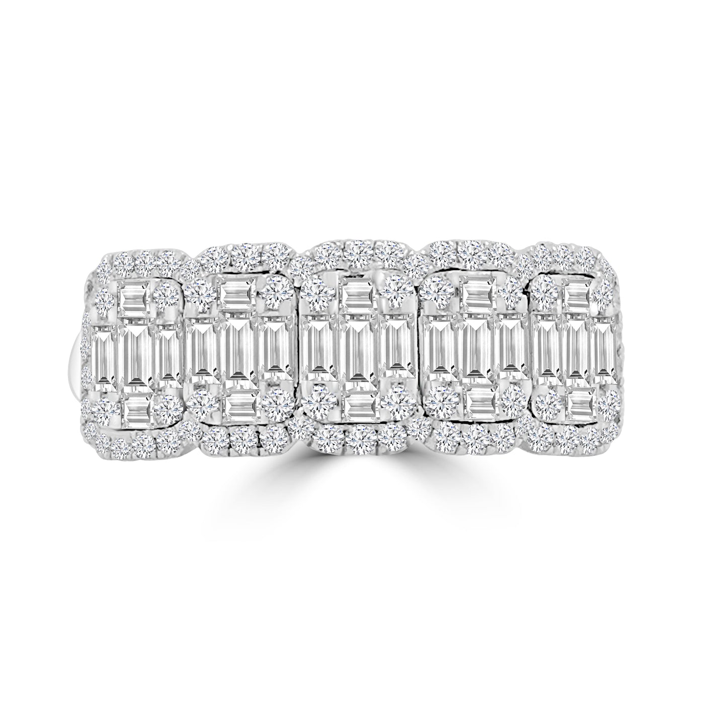 18ct White Gold Five Stone Emerald Illusion & Halo Diamond Ring 1.10ct