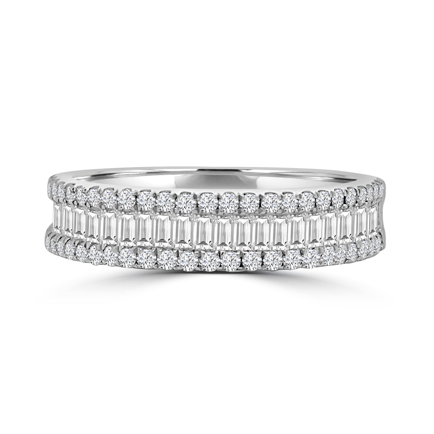 Platinum Three Row Baguette & Round Diamond Eternity Ring 0.77ct