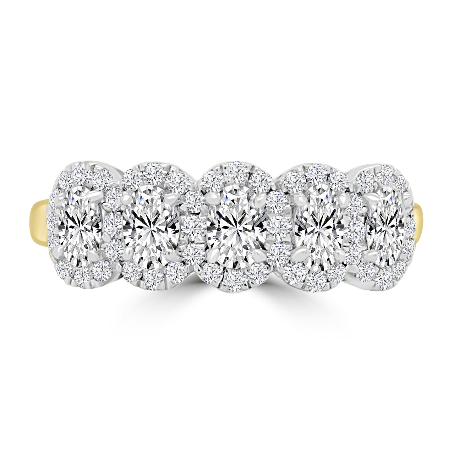 18ct Yellow Gold Oval & Halo Five Stone Diamond Ring 0.93ct