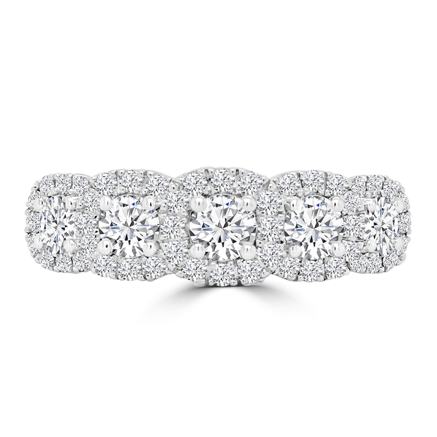 Platinum Graduating Five Stone Round & Cushion Halo Eternity Ring 0.96ct