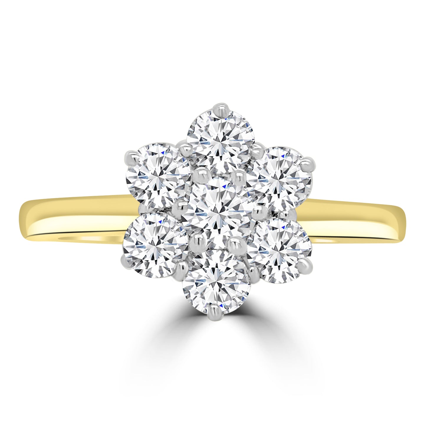 18ct Yellow Gold Seven Stone Brilliant Round Flower Cluster Ring, 2.00ct