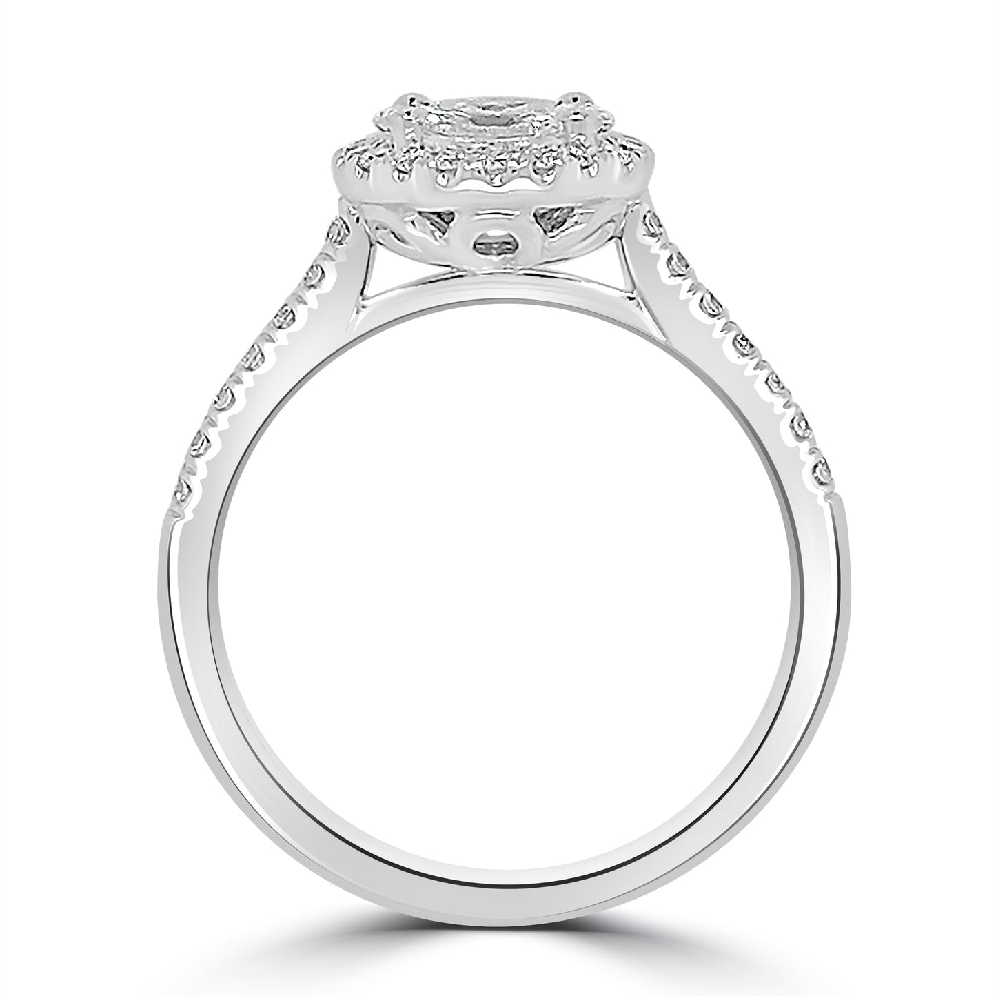 18ct White Gold Multi Stone Brilliant Round, Halo & Shoulder Set Diamond Ring, 0.76ct