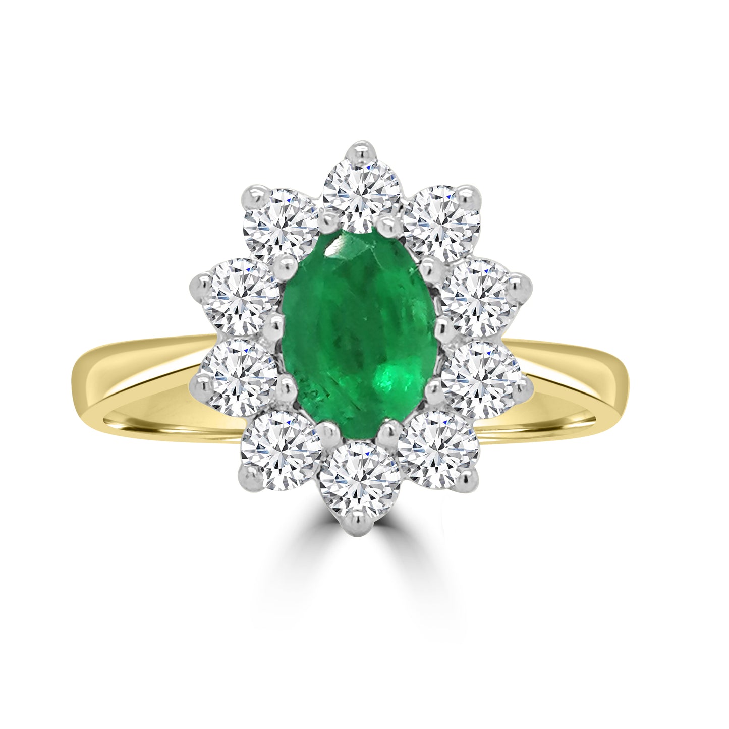 18ct Yellow Gold Oval Emerald & Diamond Cluster Halo Ring