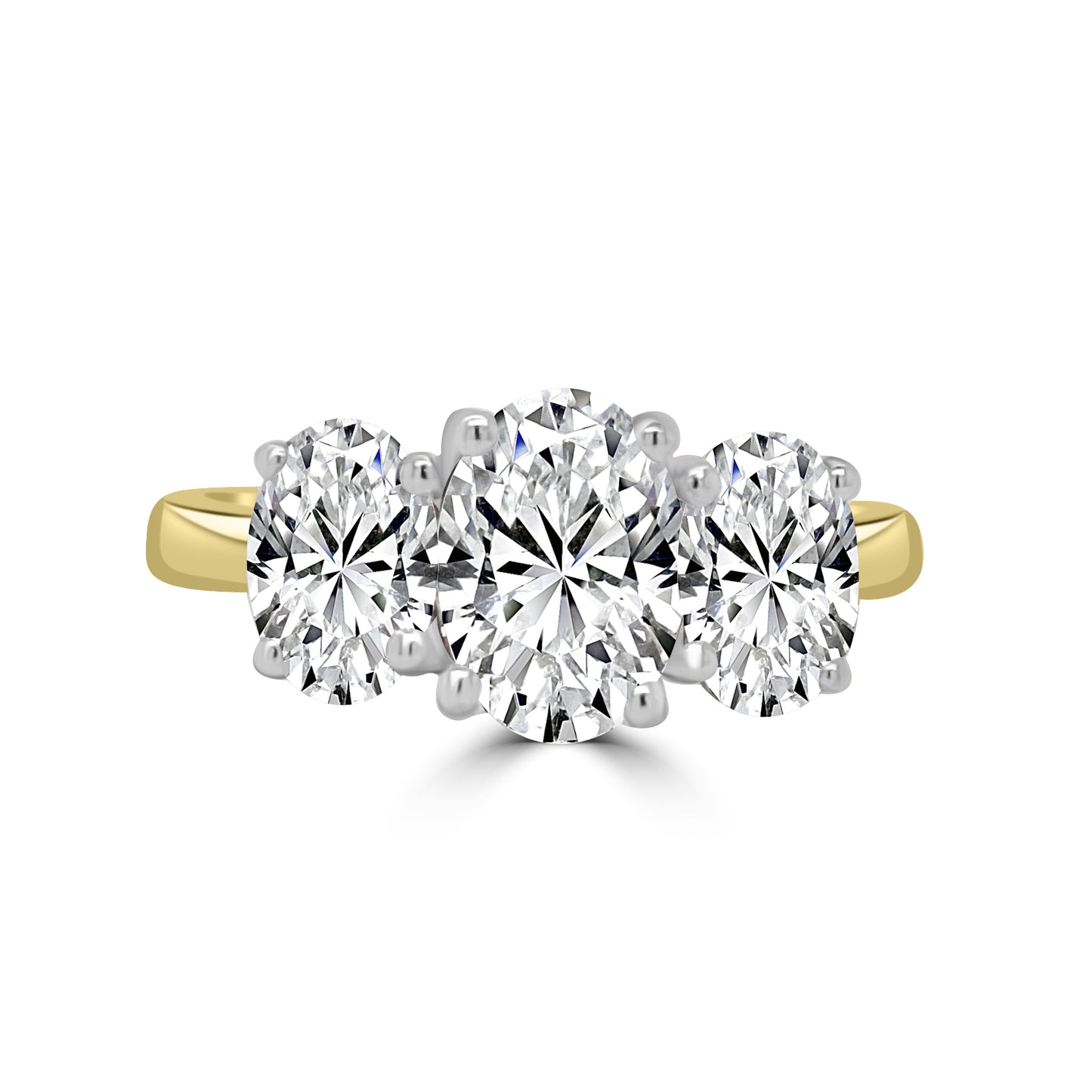 Laboratory Grown, Oval Three Stone Diamond, 18ct Yellow Gold Ring, 4.09ct