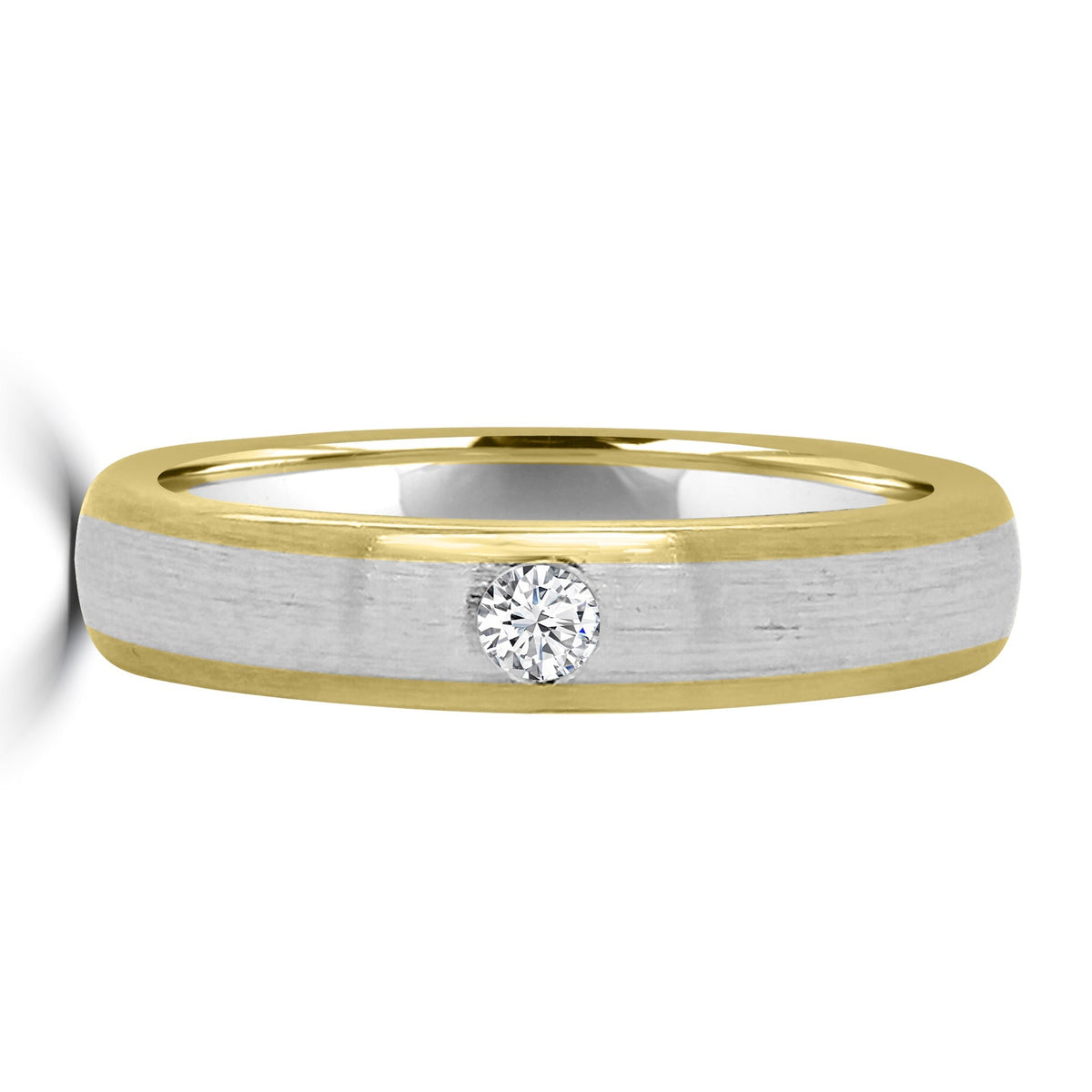 Platinum & Yellow Gold Flat Two Tone Inlayed Diamond 4mm Wedding Band