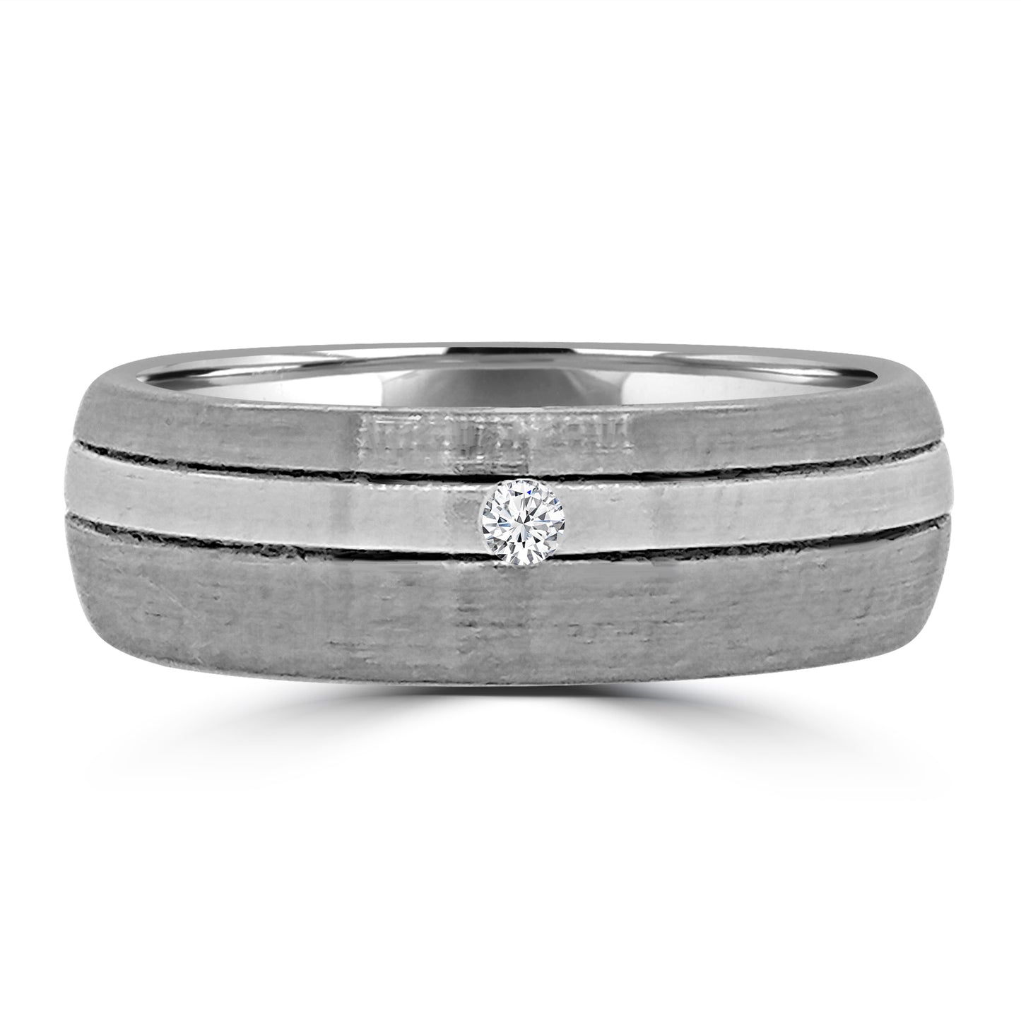 Platinum & White Gold Two Tone Two Offset Groove Diamond 6mm Wedding Band