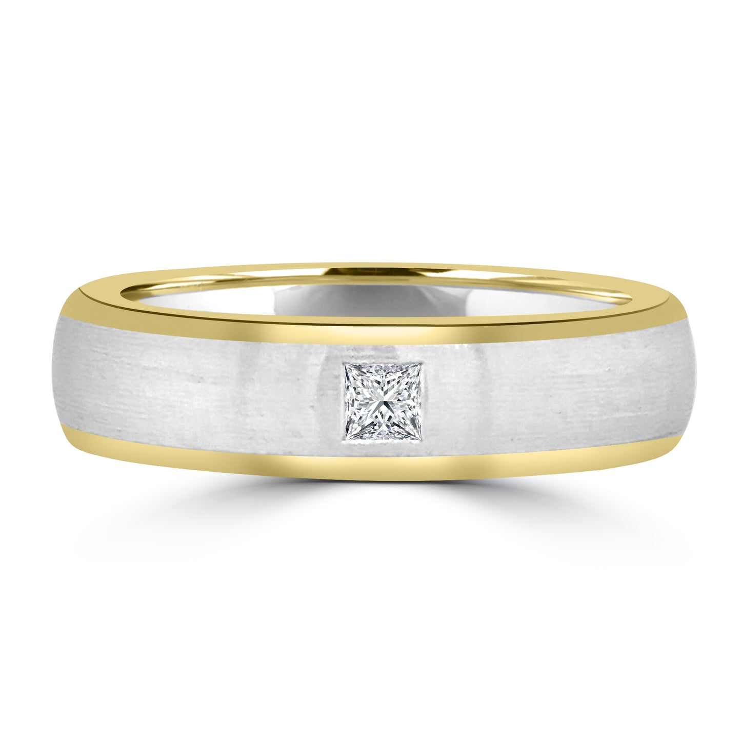 Platinum & Yellow Gold Flat Two Tone Inlayed Square Diamond 4mm Wedding Band