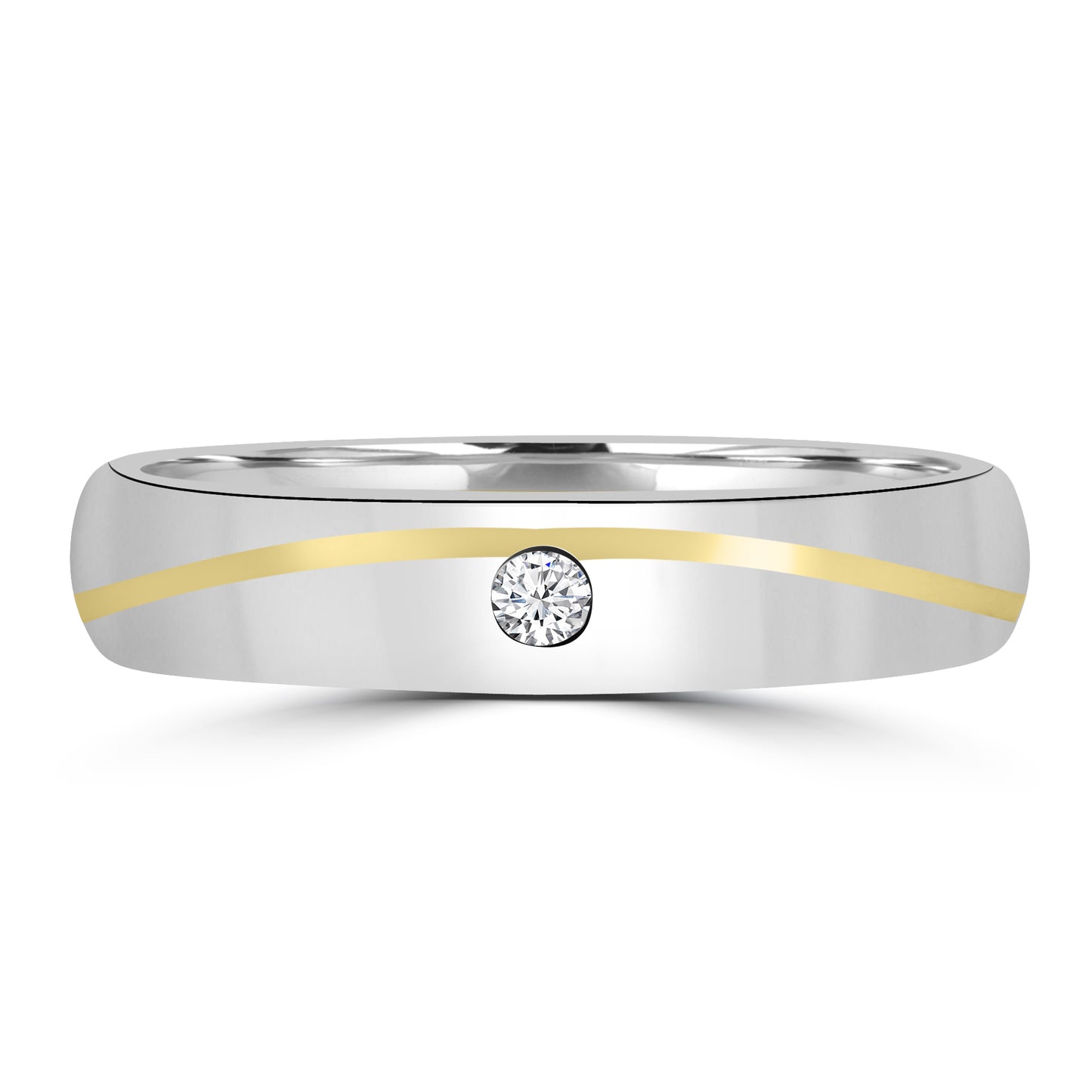 Flat Court Polished Platinum & Yellow Gold Swirl Diamond Band 4mm