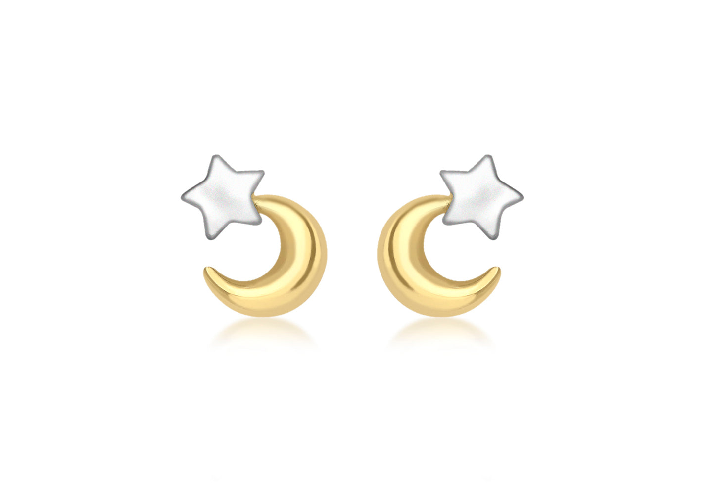 9ct Yellow & White Gold Moon and Star Earrings