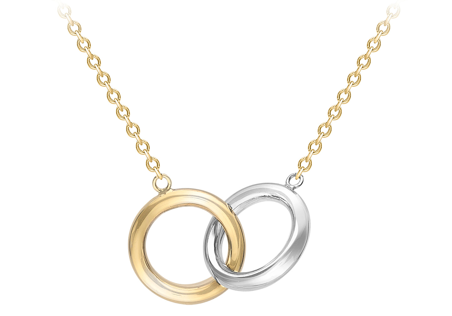 9ct Gold Two Colour Linked Rings Necklace