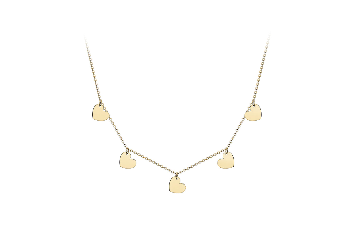 9ct Yellow Gold 5 Heart Necklace