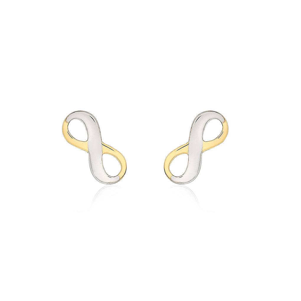 9ct Yellow & White Gold Infinity Stud Earrings