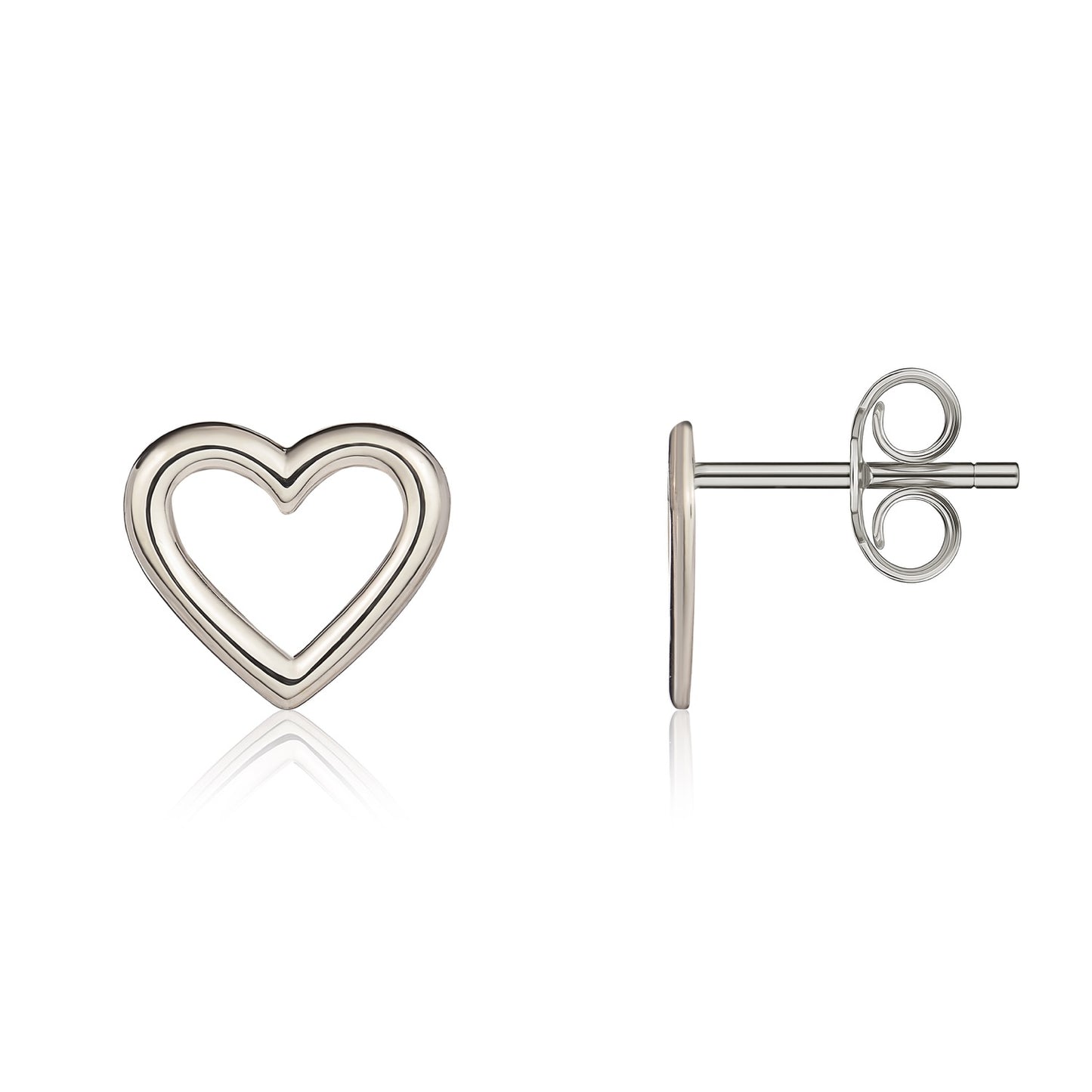 9ct White Gold Open Heart Stud Earrings