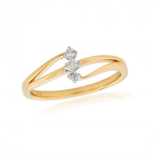 9ct Yellow Gold Split Band Three Diamond Dress Ring 0.08ct