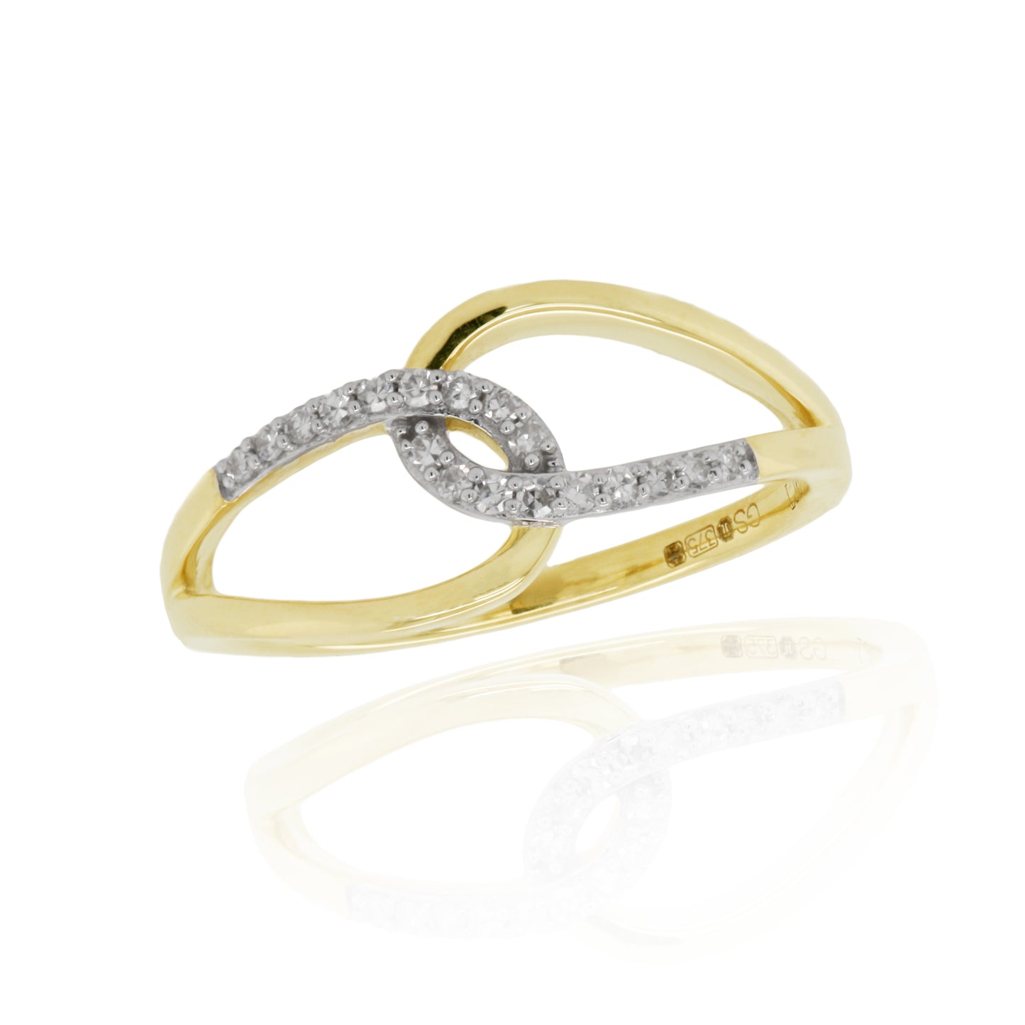 9ct Yellow Gold Interlocked Infinity Diamond Set Ring 0.09ct