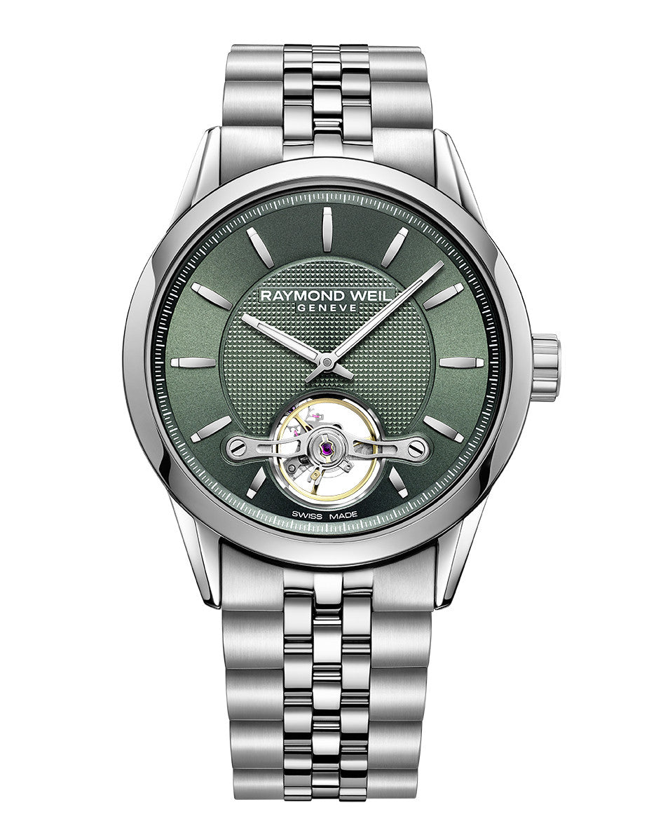 A Picture of Raymond Weil 42mm Auto Freelancer Open Aperture Silver Watch