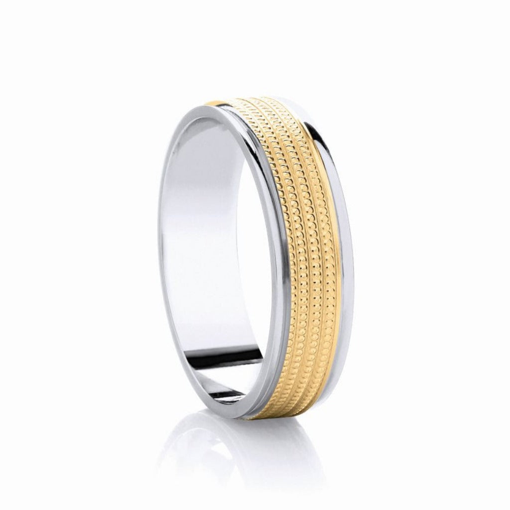 Platinum & 18ct Yellow Gold Textured Polished Classic Medium 6mm Wedding Band