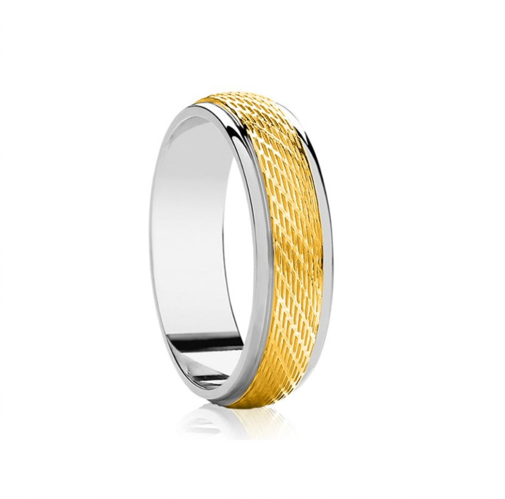 Platinum & 18ct Yellow Gold Textured Matte & Polished Classic Medium 5mm Wedding Band