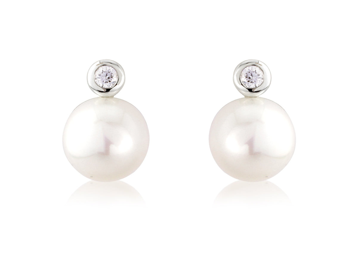 9ct Yellow Gold Diamond and Pearl Snowman Stud Earrings
