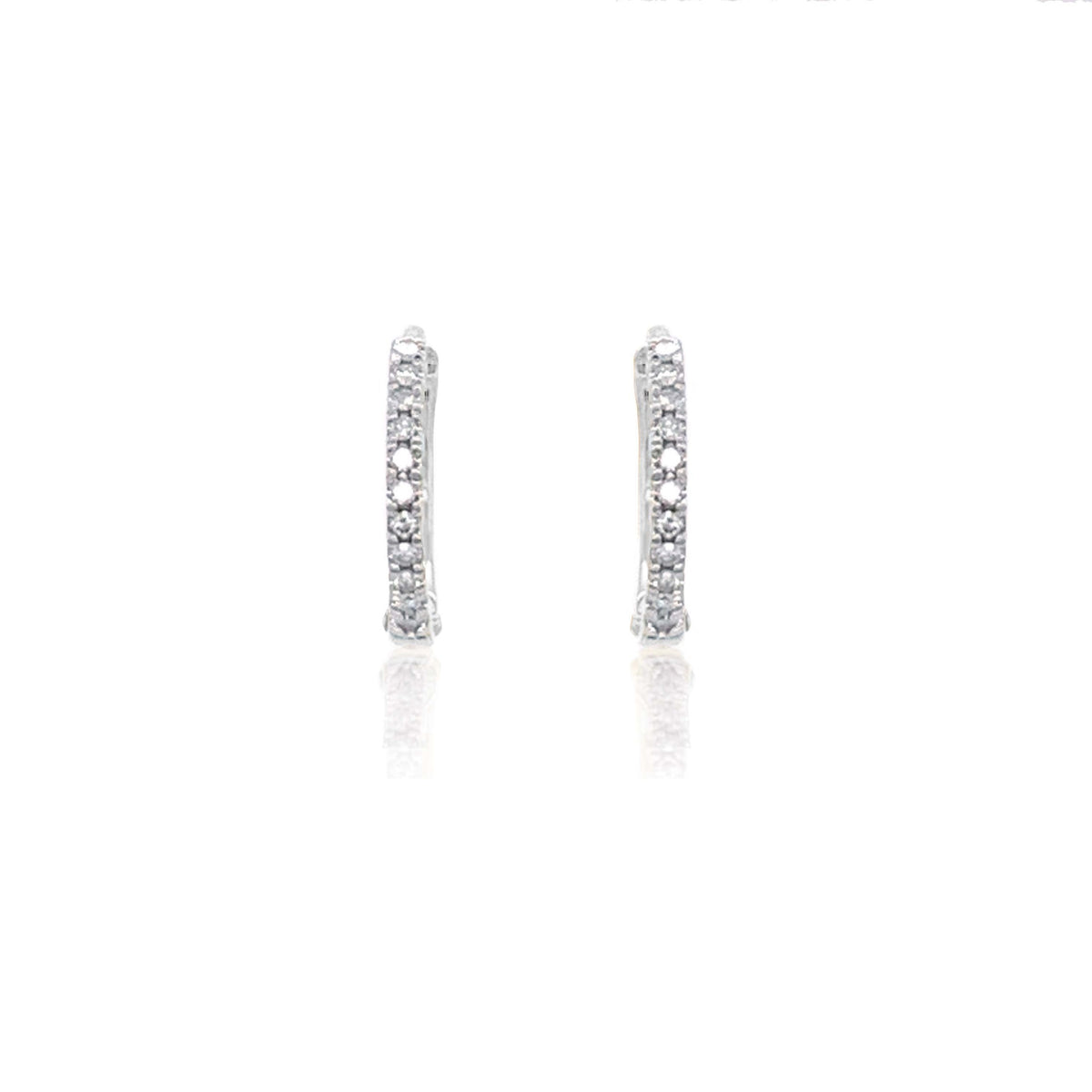 9ct White Gold Diamond Hoop Earrings Medium
