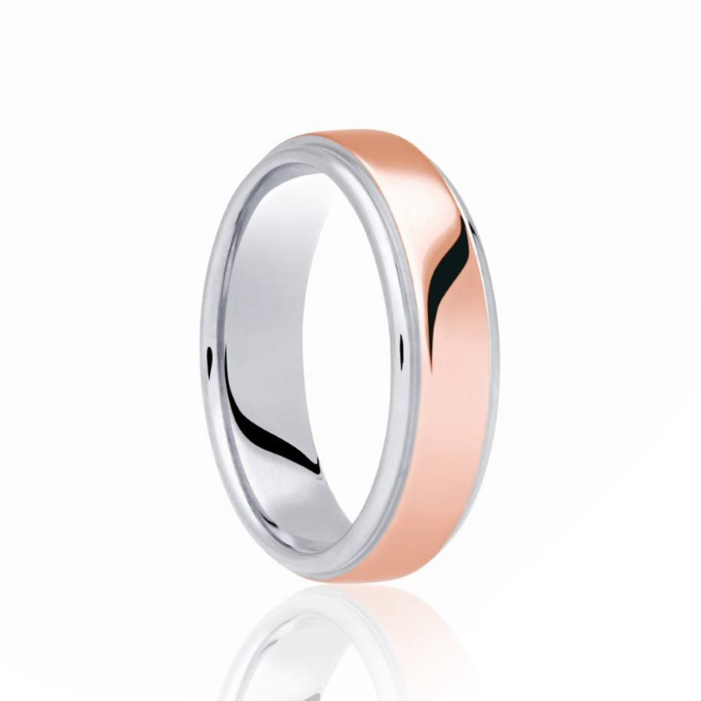 Platinum & 18ct Rose Gold Inlaid Groove Polished Flat Medium 5mm Wedding Band